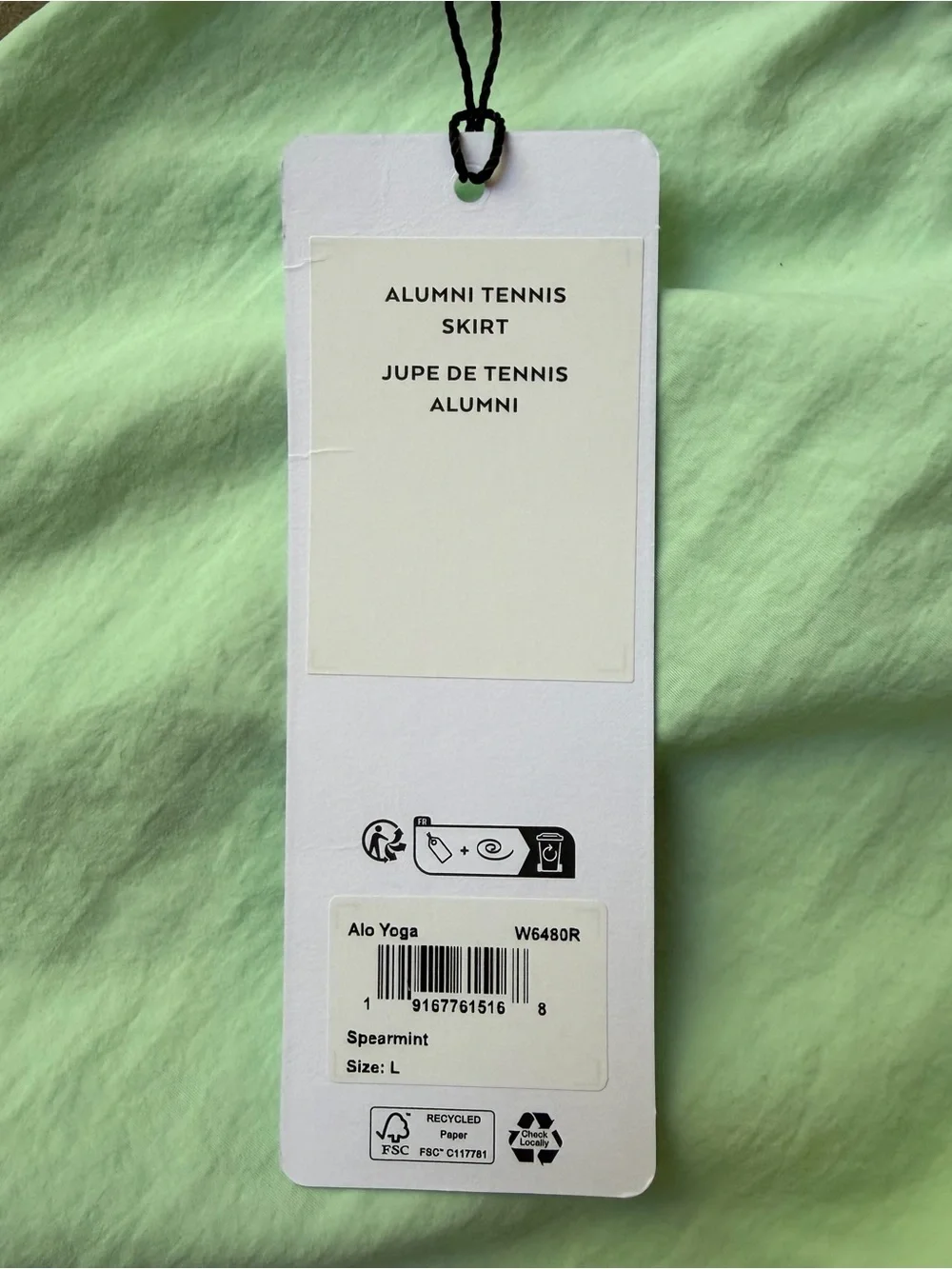 ALO Yoga Alumni Tennis Skirt NWT Women's Size Large Spearmint Green Mini Skirt